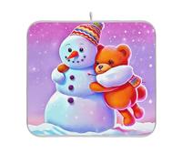 Tappetino assorbente per scolapiatti floreale con anello per appendere protezioni tappetino carino pupazzo di neve orso rosa cucina bancone decorazione per la casa 40,6 x 45,7 cm