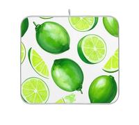 Tappetino assorbente per scolapiatti floreale da appendere, resistente al calore, verde opaco, limone, acquarello, lime, bianco, per bancone della cucina, 40,6 x 45,7 cm