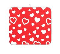 Tappetino assorbente per scolapiatti in microfibra, a forma di cuore, colore rosso e bianco, ad asciugatura rapida, 45,7 x 61 cm
