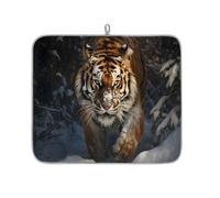 Tappetino assorbente per scolapiatti invernale con tigre delle nevi per bancone della cucina, tappetino in microfibra reversibile con anello per appendere utensili in vetro, pentole, 40,6 x 45,7 cm