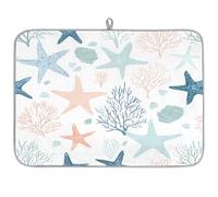 Tappetino assorbente per scolapiatti per bancone della cucina, motivo stella marina costiera, tappetino in microfibra reversibile con anello per appendere utensili in vetro, pentole, 45,72 x 60,69 cm