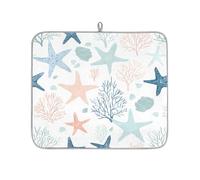 Tappetino assorbente per scolapiatti per bancone della cucina, motivo stella marina costiera, tappetino in microfibra reversibile con anello per appendere utensili in vetro, pentole, 40,6 x 45,72 cm