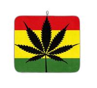 Tappetino assorbente per scolapiatti Rasta con motivo a foglie di cannabis, per bancone della cucina, tappetino scolapiatti reversibile in microfibra con anello per appendere utensili in vetro