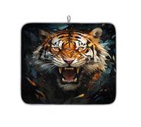 Tappetino assorbente per scolapiatti retrò a forma di tigre, per bancone della cucina, tappetino in microfibra reversibile con anello per appendere utensili in vetro, pentole, 40,6 x 45,7 cm