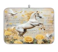 Tappetino assorbente per scolapiatti retrò con colomba e rosa per bancone della cucina, tappetino in microfibra reversibile con anello per appendere utensili in vetro, pentole, 45,7 x 61 cm