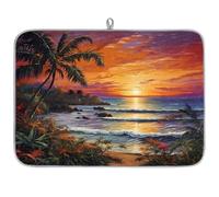 Tappetino assorbente per scolapiatti tropicale al tramonto sulla spiaggia, per bancone della cucina, tappetino in microfibra reversibile con anello per appendere utensili in vetro, pentole, 45,7 x 61