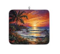 Tappetino assorbente per scolapiatti tropicale al tramonto sulla spiaggia, per bancone della cucina, tappetino in microfibra reversibile con anello per appendere utensili in vetro, pentole, 40,6 x