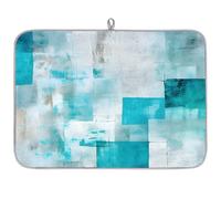 Tappetino assorbente per scolapiatti turchese con pittura astratta per bancone della cucina, tappetino reversibile in microfibra con anello per appendere utensili in vetro, pentole, 45,7 x 61 cm