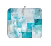 Tappetino assorbente per scolapiatti turchese con pittura astratta per bancone della cucina, tappetino reversibile in microfibra con anello per appendere utensili in vetro, pentole, 40,6 x 45,7 cm