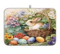 Tappetino assorbente per scolapiatti vintage con coniglietto di Ester per bancone della cucina, tappetino in microfibra reversibile con anello per appendere utensili in vetro, pentole, 45,72 x 60,69