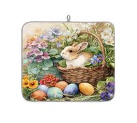 Tappetino assorbente per scolapiatti vintage con coniglietto di Ester per bancone della cucina, tappetino in microfibra reversibile con anello per appendere utensili in vetro, pentole, 40,6 x 45,72 cm