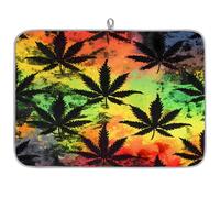 Tappetino assorbente per scolapiatti vintage con foglie di cannabis per bancone della cucina, tappetino in microfibra reversibile con anello per appendere utensili in vetro, pentole, 45,7 x 61 cm