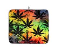 Tappetino assorbente per scolapiatti vintage con foglie di cannabis per bancone della cucina, tappetino in microfibra reversibile con anello per appendere utensili in vetro, pentole, 40,6 x 45,7 cm