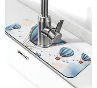 Tappetino blu per rubinetto a mongolfiera per lavello da cucina, paraspruzzi, 14 x 38 cm, diatomite, ad asciugatura rapida, vassoio per lavello super assorbente, rubinetto a ventosa per rubinetto per