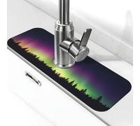 Tappetino colorato Aurora Night View Sink Splash Guard per rubinetto, rubinetto della cucina, ventosa per rubinetto, maniglia del rubinetto, vassoio antigoccia, tappetino per asciugare il bagno (38,1