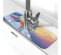 Tappetino colorato con lupo neve montagna lavello paraspruzzi tappetino per rubinetto della cucina, ventosa per rubinetto della cucina, vassoio raccogli gocce per bagno (38,1 x 14 cm)