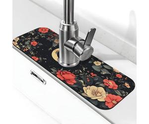 Tappetino curvo a forma di piccola luna per lavello, paraspruzzi, per rubinetto della cucina, con ventosa per rubinetto della cucina, vassoio raccogli gocce per bagno (38,1 x 14 cm)