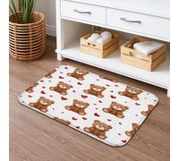 Tappetino da bagno a forma di cuore con orsetto e cuori, ad asciugatura rapida, adorabile motivo con cartoni animati, assorbente, antiscivolo, in morbida flanella, lavabile, per bagno, WC, decorativo