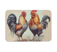 Tappetino da bagno a forma di gallo e gallina, assorbe l'umidità e lo sporco, con retro in gomma antiscivolo, adatto sotto la porta, per pavimento del bagno, vasca, doccia, lavandino