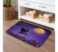 Tappetino da bagno a forma di pipistrello di Halloween, ad asciugatura rapida, motivo luna viola spettrale e assorbente, antiscivolo, in memory foam, lavabile, decorazione per il bagno, 50 x 81 cm