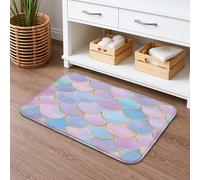 Tappetino da bagno a forma di sirena, ad asciugatura rapida, motivo blu pesca pastello, assorbente, antiscivolo, in memory foam, lavabile, per bagno, WC, decorativo, 50 x 81 cm
