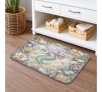 Tappetino da bagno a forma di sirena floreale, ad asciugatura rapida, con fiori vintage pastello, assorbente, antiscivolo, decorativo, in memory foam, lavabile, per bagno, WC, 40,6 x 61 cm