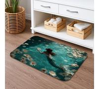 Tappetino da bagno a forma di sirena, motivo floreale ad asciugatura rapida, design vintage con ninfee, assorbente, antiscivolo, in memory foam, lavabile, per bagno, WC, decorativo, 40,6 x 61 cm
