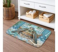 Tappetino da bagno a forma di tartaruga marina, ad asciugatura rapida, con onde tropicali dell'oceano costiero, assorbente, antiscivolo, decorativo, in flanella, lavabile, per bagno, WC, 50 x 81 cm