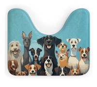 Tappetino da bagno a forma di U con grande gruppo di cani su sfondo blu, ultra morbido, super assorbente, con retro antiscivolo, ad asciugatura rapida, lavabile, per base WC ovale, tappetino da bagno