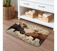Tappetino da bagno a tema alce ad asciugatura rapida, stampa rustica animale, assorbente, antiscivolo, in flanella, lavabile, per bagno, WC, decorativo, 50 x 81 cm
