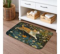 Tappetino da bagno a tema gatto e fiore, ad asciugatura rapida, decorativo ispirato alla natura, antiscivolo, in memory foam, lavabile, per bagno, WC, 50 x 81 cm