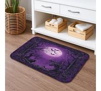 Tappetino da bagno a tema Halloween, ad asciugatura rapida, motivo luna viola spettrale e pipistrelli, assorbente, antiscivolo, in flanella, lavabile, per bagno, WC, decorativo, 50 x 81 cm