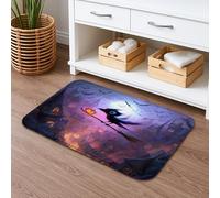 Tappetino da bagno a tema Halloween, ad asciugatura rapida, motivo strega incantata e manico di scopa, decorativo, antiscivolo, in memory foam, lavabile, per bagno, WC, 40,6 x 61 cm
