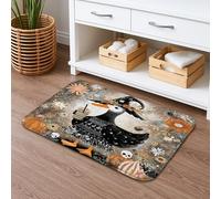 Tappetino da bagno a tema Halloween, ad asciugatura rapida, motivo zucca e fiore, assorbente, antiscivolo, divertente, in flanella, lavabile, decorazione per il bagno, 40,6 x 61 cm