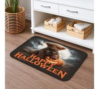 Tappetino da bagno a tema Halloween con orso carino, design con zucca e pipistrello, assorbente, antiscivolo, in flanella autunnale, lavabile, decorazione per il bagno, 40,6 x 61 cm