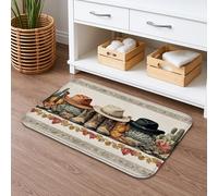Tappetino da bagno a tema occidentale, motivo rustico con stivali da cowboy e cappelli, tappetino da doccia antiscivolo, assorbente, in memory foam, lavabile, per bagno, WC, 50 x 81 cm