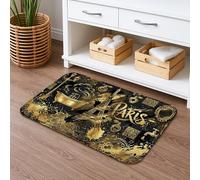 Tappetino da bagno a tema Parigi, ad asciugatura rapida, stile vintage, nero e oro, decorativo, antiscivolo, elegante, lavabile, per bagno, WC, 50 x 81 cm