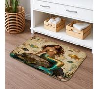 Tappetino da bagno a tema sirena oceano ad asciugatura rapida, tappetino da doccia assorbente, stile vintage, antiscivolo, decorativo, in flanella, lavabile, per bagno, WC, 40,6 x 61 cm