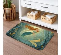 Tappetino da bagno a tema sirena, tappetino da bagno antiscivolo decorativo con onde dell'oceano, ideale per la decorazione del bagno primaverile, 50 x 81 cm