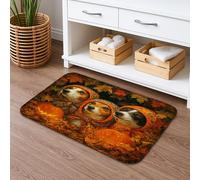 Tappetino da bagno accogliente con cani autunnali, simpatici volti di cane con foglie di zucca, tappetino da bagno antiscivolo lavabile per bagno decorativo 50 x 81 cm