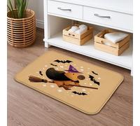 Tappetino da bagno ad asciugatura rapida con cane e strega di Halloween, design con simpatico manico di scopa assorbente, antiscivolo, in flanella, lavabile, tappeto da bagno decorativo per il bagno
