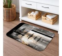 Tappetino da bagno ad asciugatura rapida, motivo astratto monocromatico, moderno acquerello nero e oro, antiscivolo, elegante, in memory foam, lavabile, per bagno, WC, decorativo, 50 x 81 cm