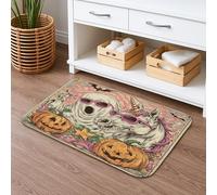 Tappetino da bagno ad asciugatura rapida, motivo cavallo magico, con zucca e teschio, assorbente, antiscivolo, decorativo, in flanella, lavabile, per bagno, WC, 50 x 81 cm