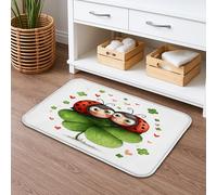 Tappetino da bagno ad asciugatura rapida, motivo coccinella con quadrifogli e cuori, assorbente, antiscivolo, in flanella, lavabile, per bagno, WC, decorativo, 40,6 x 61 cm