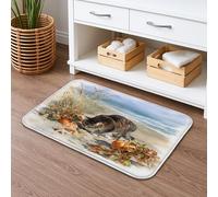 Tappetino da bagno ad asciugatura rapida, motivo con gatto sulla spiaggia, assorbente, antiscivolo, in flanella, lavabile, decorativo, 50 x 81 cm