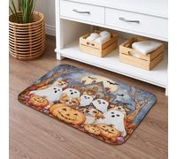 Tappetino da bagno ad asciugatura rapida, motivo famiglia di cani di Halloween, con simpatici fantasmi e zucche, assorbente, antiscivolo, in flanella, lavabile, per bagno, WC, decorativo, 40,6 x 61 cm