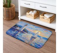Tappetino da bagno ad asciugatura rapida, motivo: faro costiero, tappetino da doccia assorbente, antiscivolo, in memory foam, lavabile, 50 x 81 cm