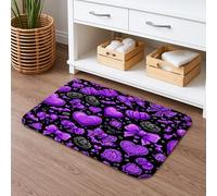 Tappetino da bagno ad asciugatura rapida, motivo Halloween viola, con cuori spettrali e zucche, assorbente, antiscivolo, in flanella, lavabile, per bagno, WC, decorativo, 40,6 x 61 cm
