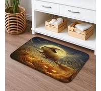 Tappetino da bagno ad asciugatura rapida, motivo zucca e scopa, assorbente, antiscivolo, in flanella autunnale, lavabile, per bagno, decorativo, 50 x 81 cm