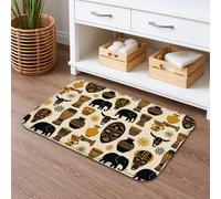 Tappetino da bagno africano tribale ad asciugatura rapida, design vintage con elefanti neri e oro, assorbente, antiscivolo, per tutte le stagioni, in flanella, lavabile, 40,6 x 61 cm